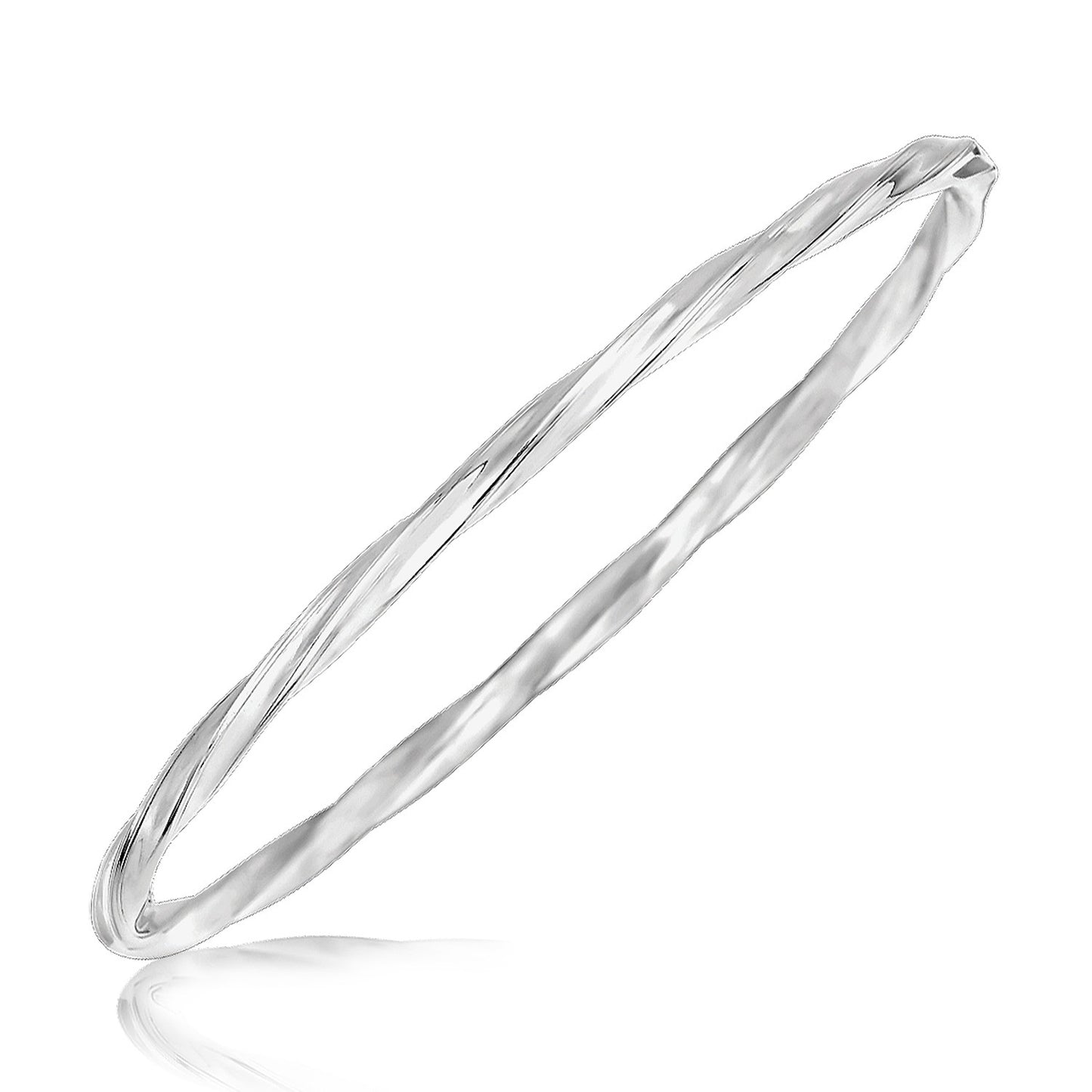 Sterling Silver Rhodium Plated Twist Motif Bangle