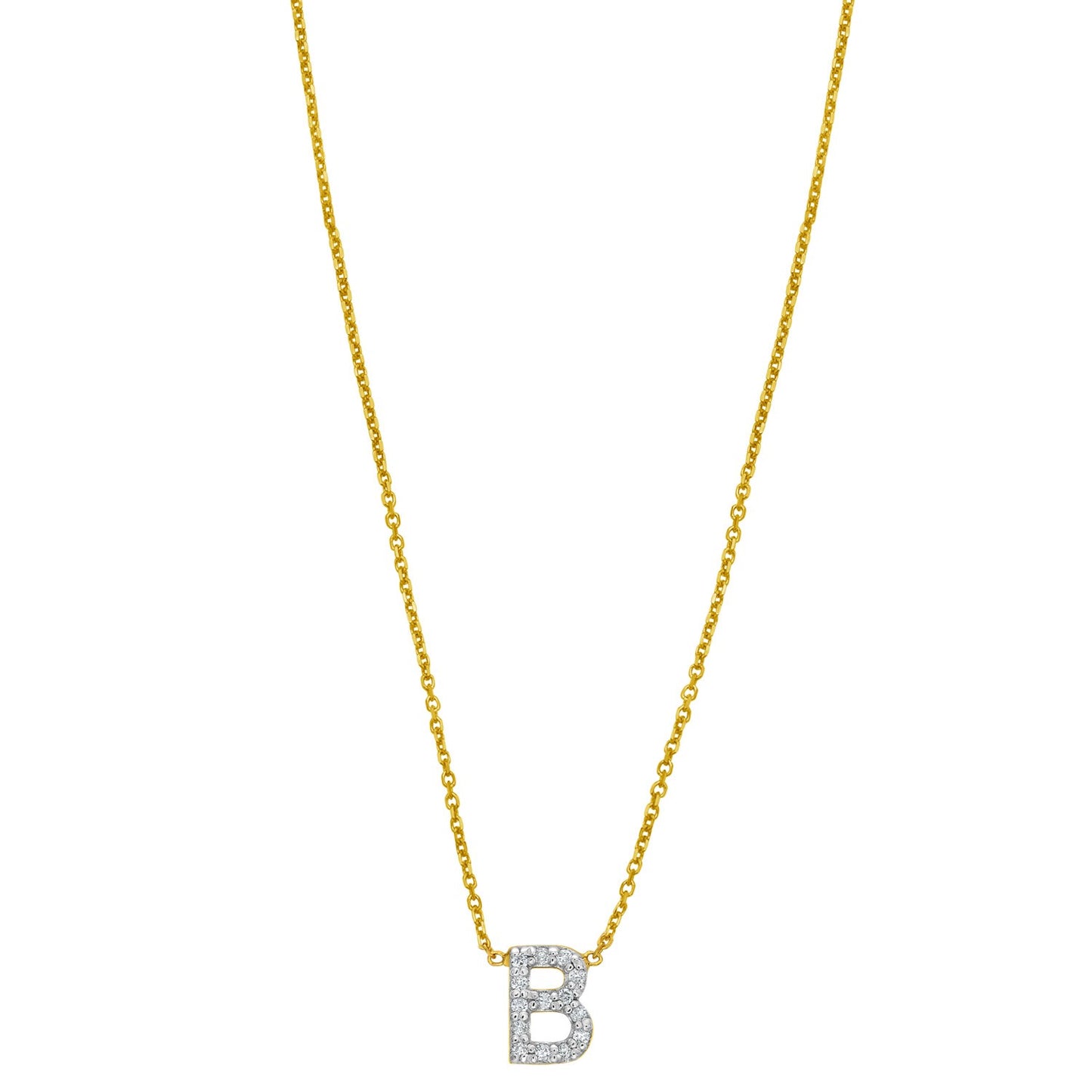 14K Yellow Gold Mini Diamond B Initial Pendant Necklace