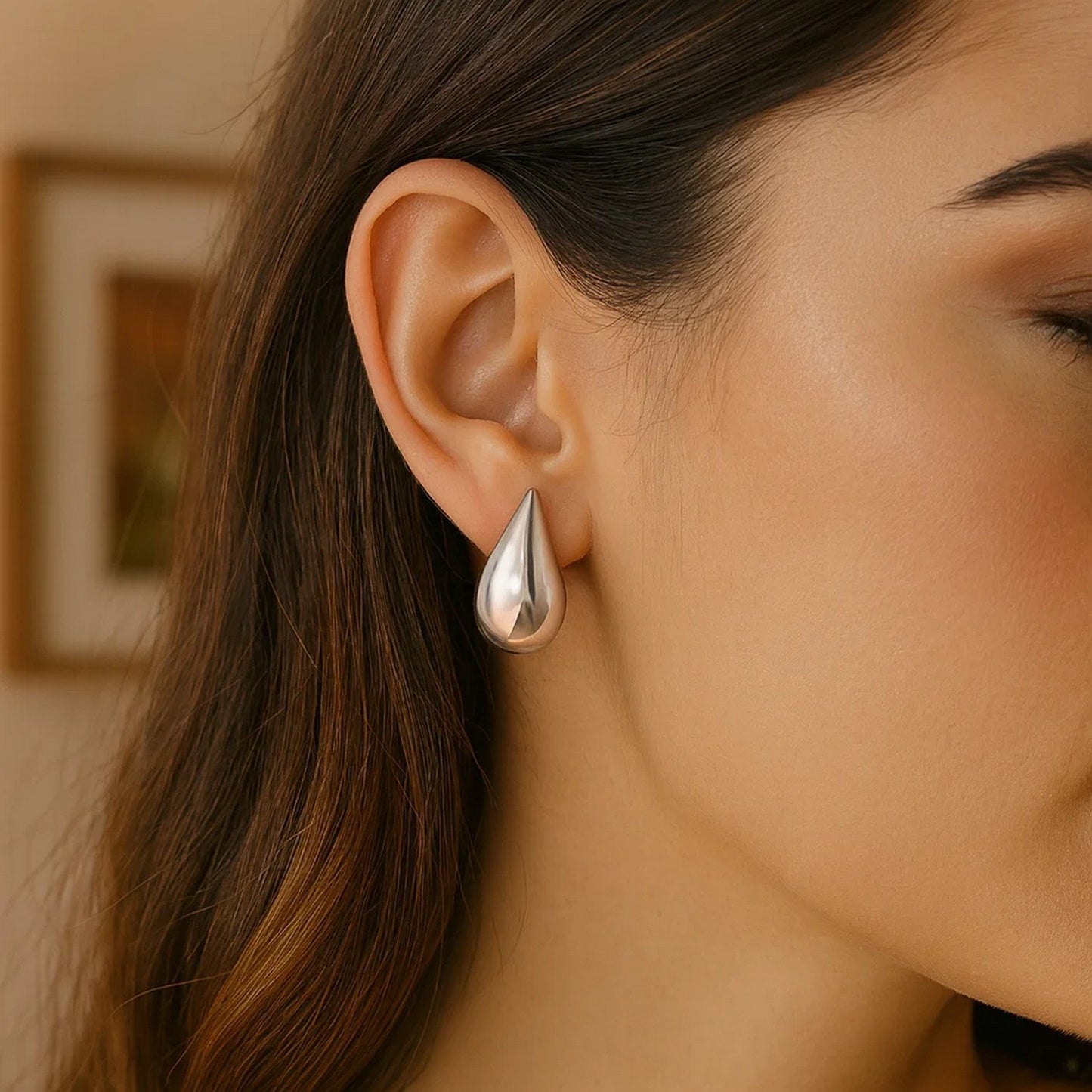 Sterling Silver Rhodium Plated Puffed Teardrop Earrings