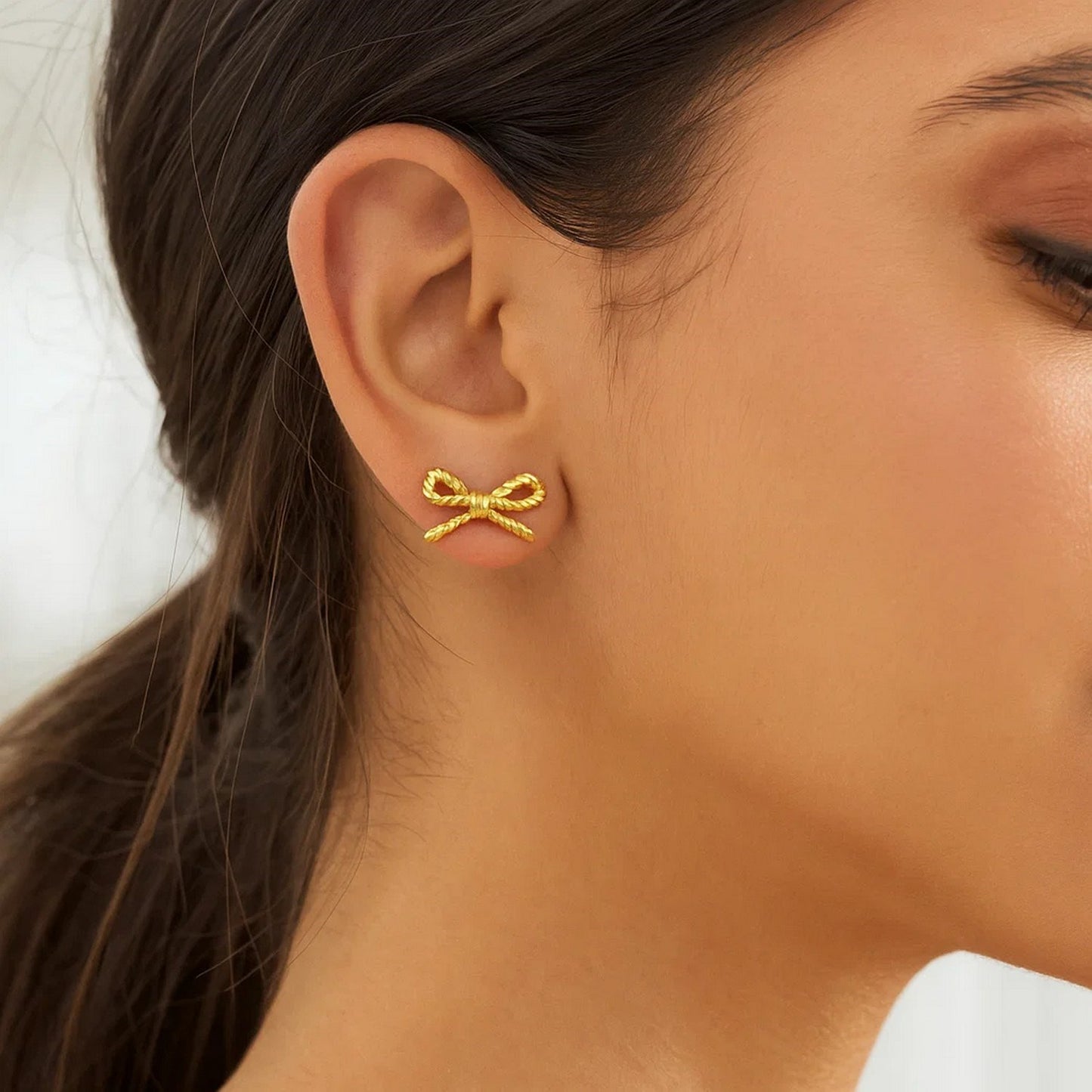 14K Yellow Gold Twisted Rope Large Bow Earrings