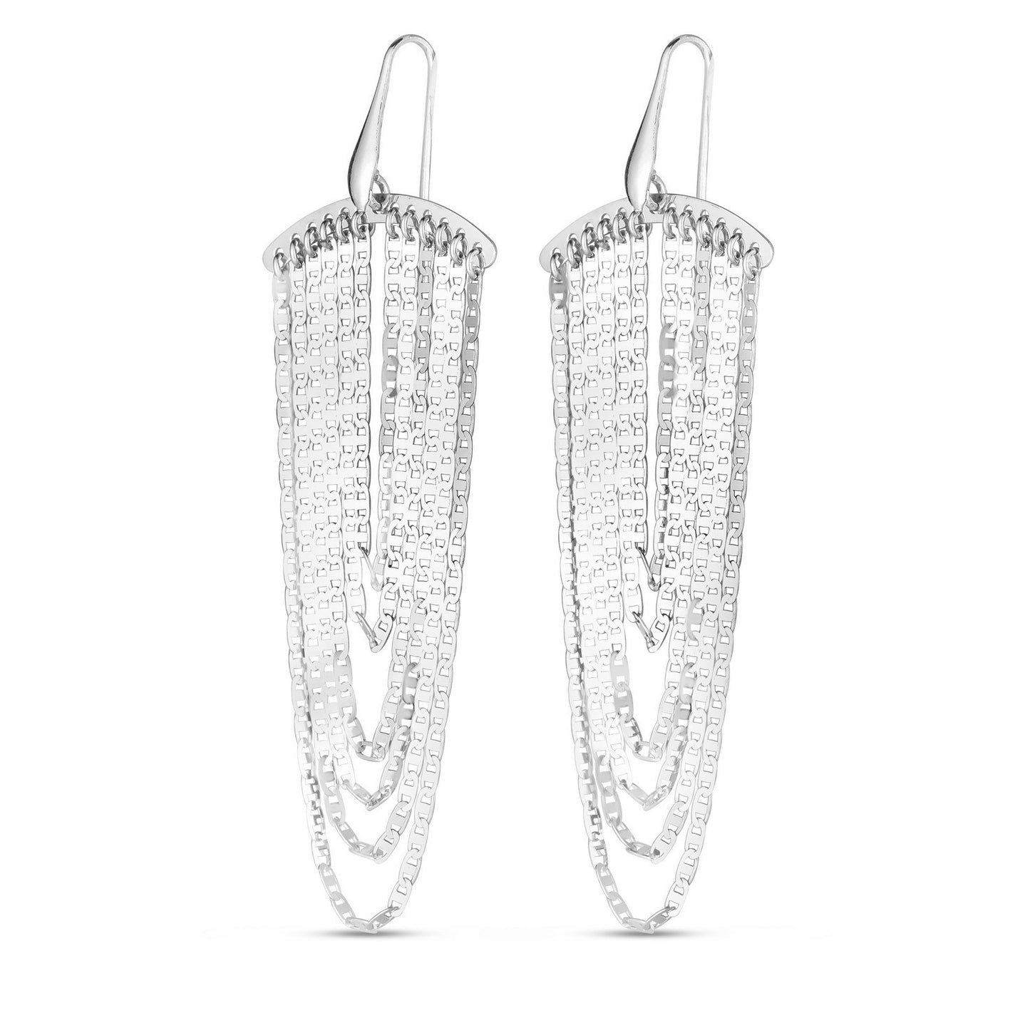 Sterling Silver Multi Strand Chain Drop Chandelier Earrings