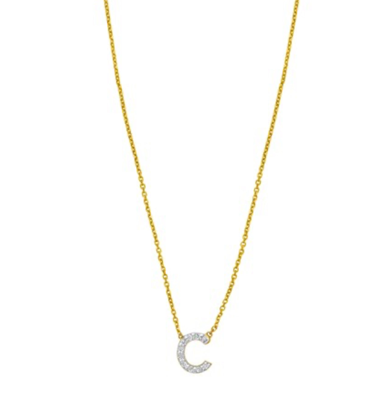 14K Yellow Gold Mini Diamond C Initial Pendant Necklace