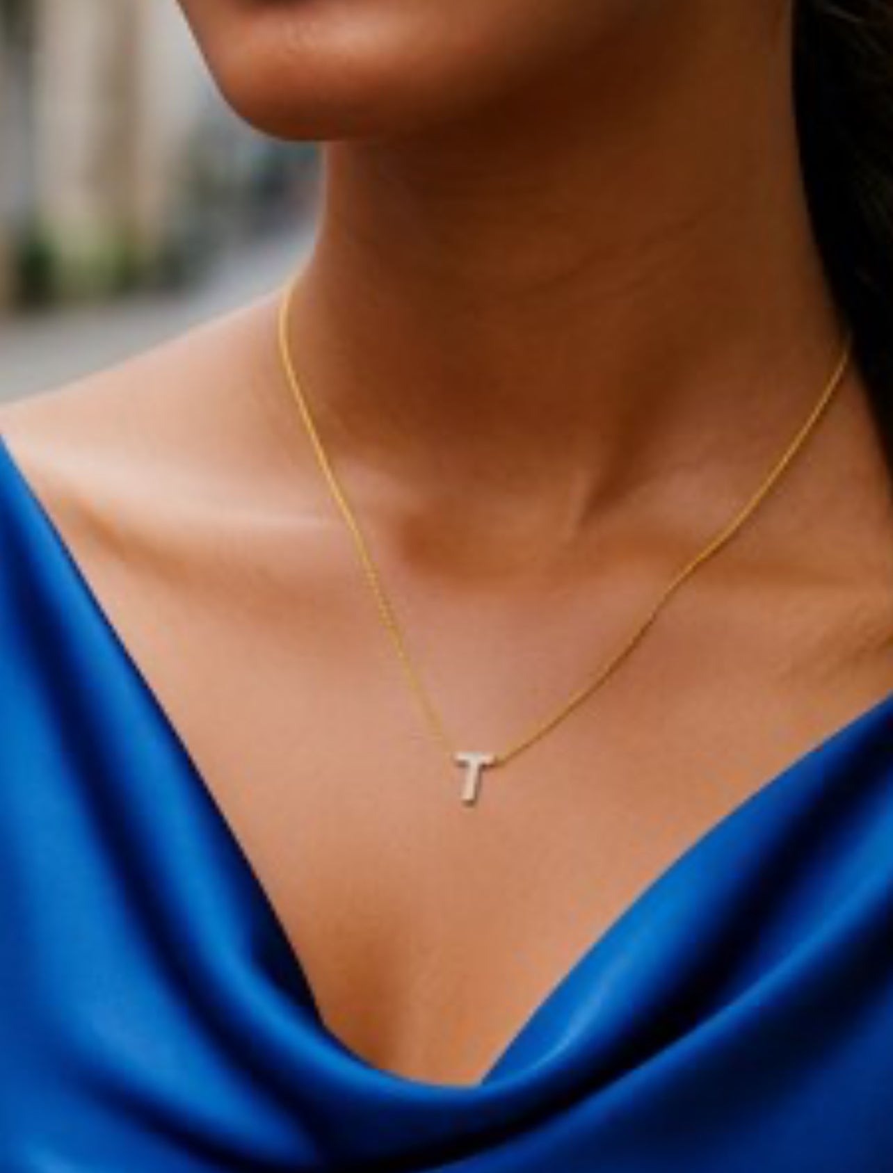 14K Yellow Gold Mini Diamond T Initial Pendant Necklace
