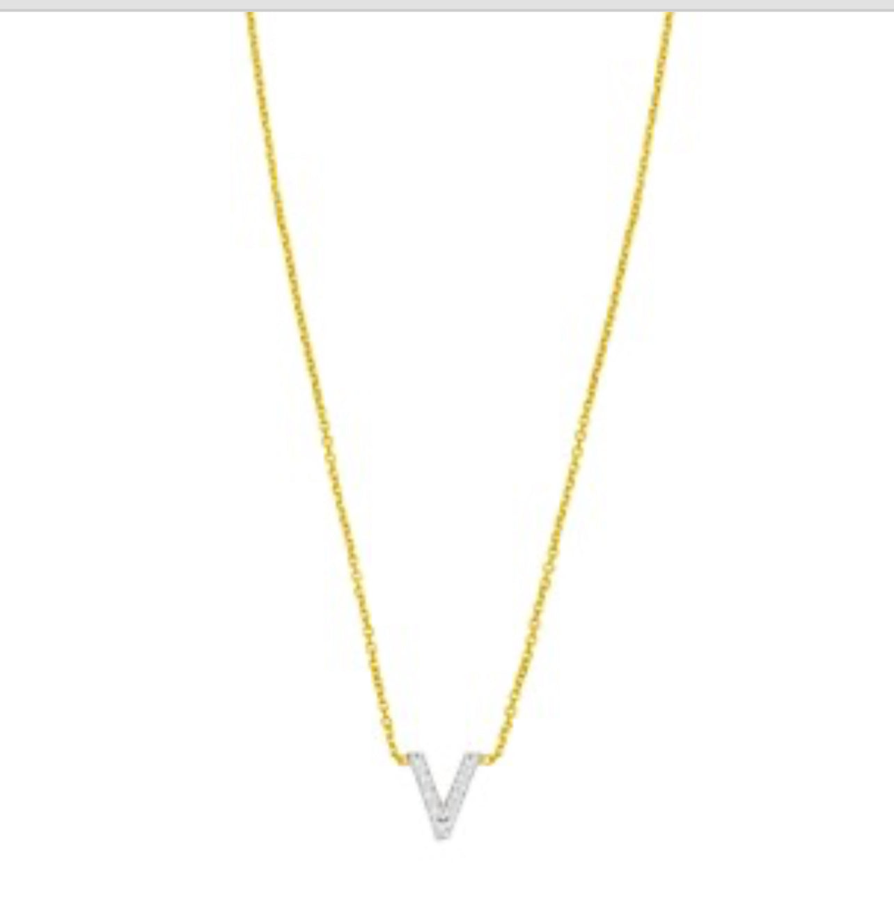 14K Yellow Gold Mini Diamond V Initial Pendant Necklace