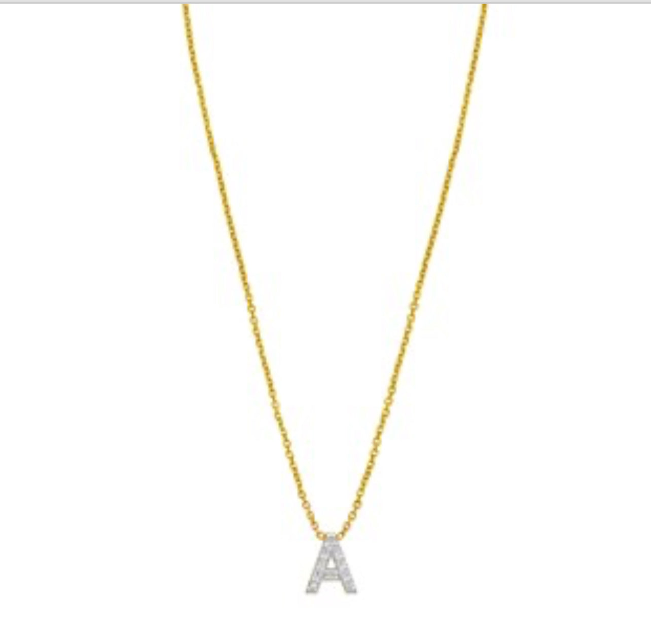 14K Yellow Gold Mini Diamond A Initial Pendant Necklace
