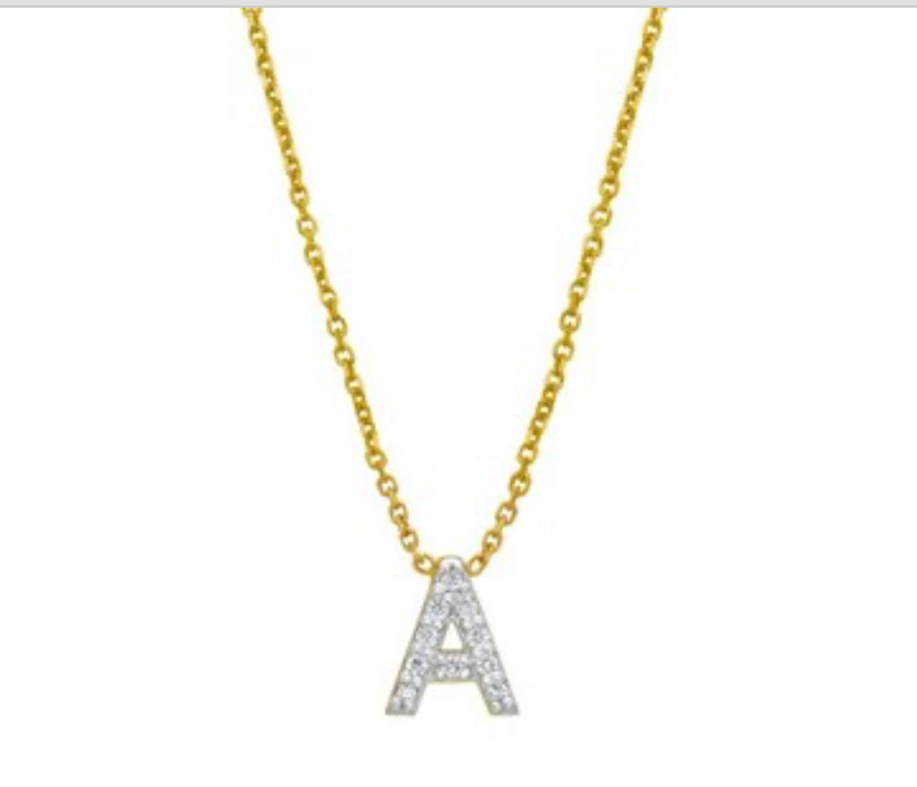 14K Yellow Gold Mini Diamond A Initial Pendant Necklace