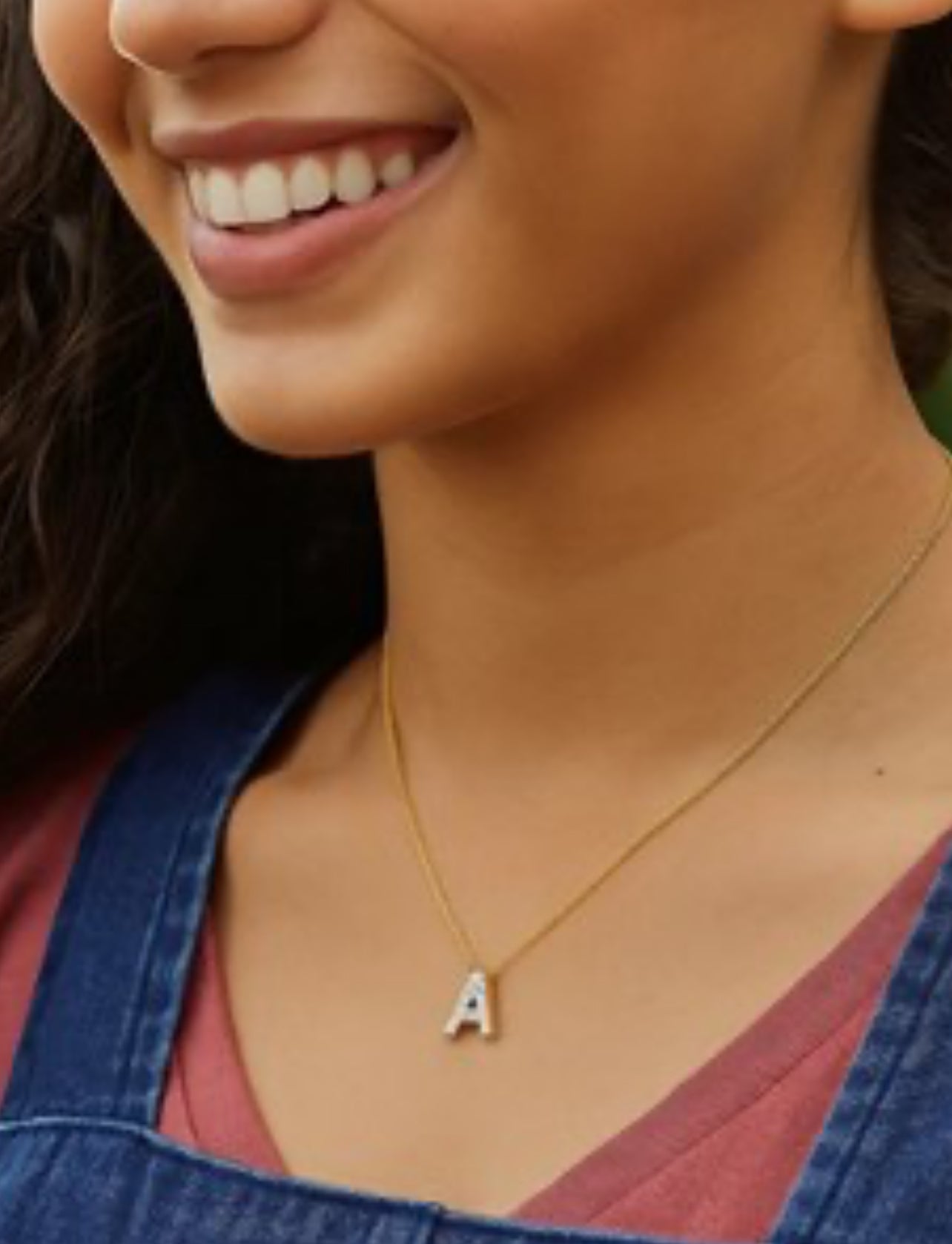 14K Yellow Gold Mini Diamond A Initial Pendant Necklace