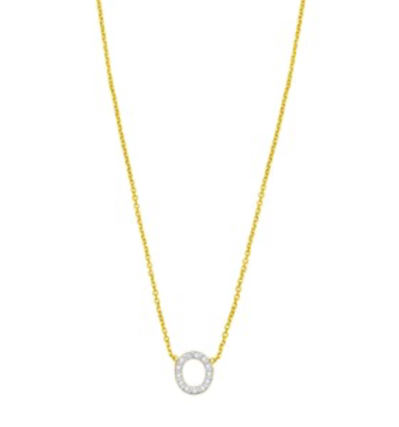 14K Yellow Gold Mini Diamond O Initial Pendant Necklace