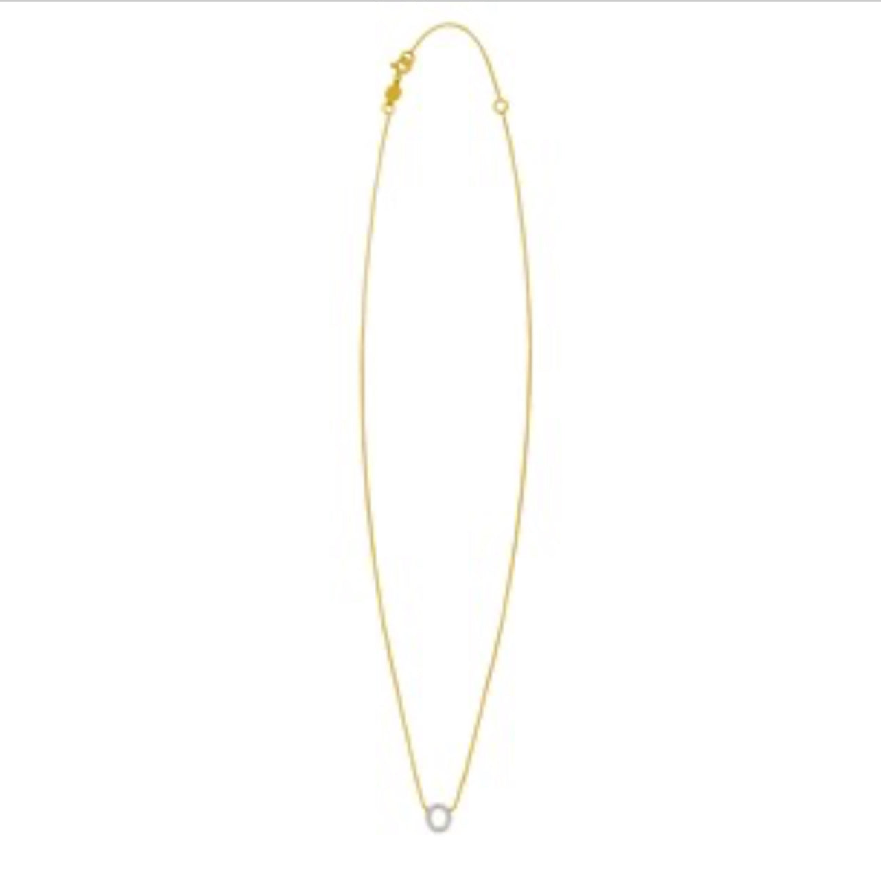 14K Yellow Gold Mini Diamond O Initial Pendant Necklace