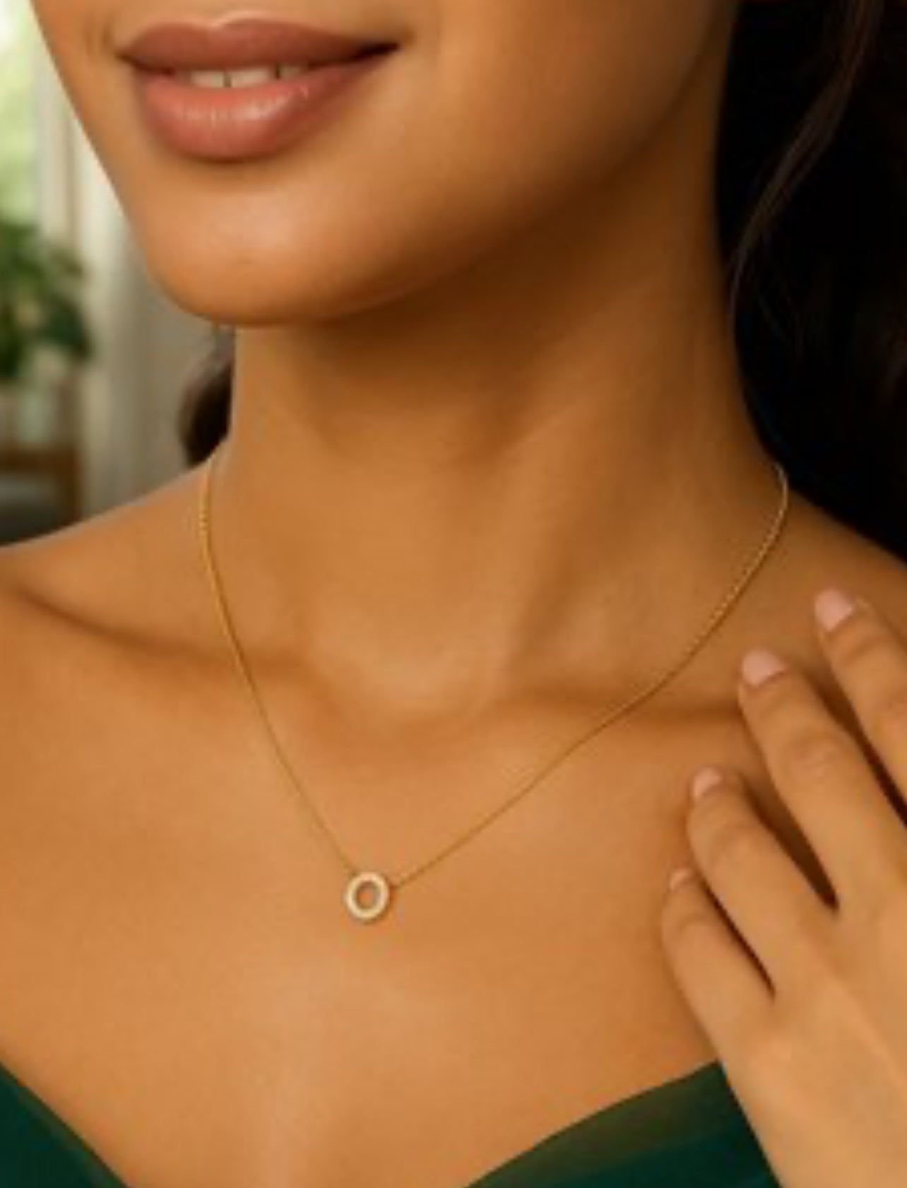 14K Yellow Gold Mini Diamond O Initial Pendant Necklace