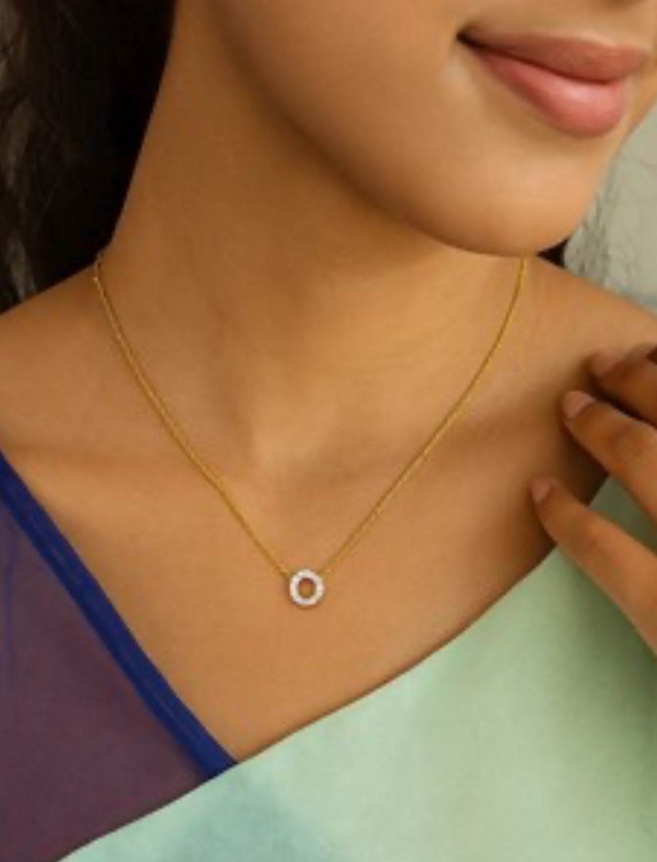 14K Yellow Gold Mini Diamond O Initial Pendant Necklace