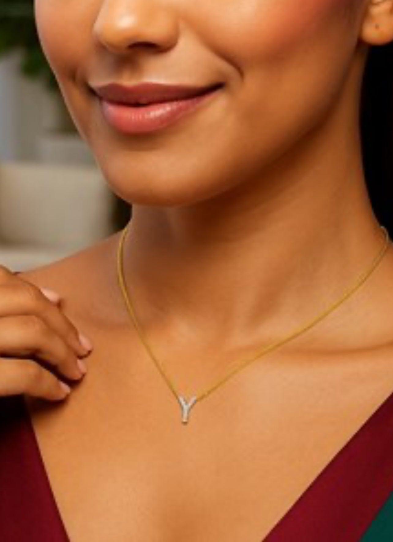 14K Yellow Gold Mini Diamond Y Initial Pendant Necklace