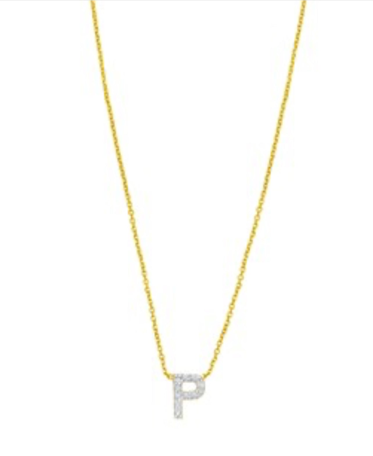 14K Yellow Gold Mini Diamond P Initial Pendant Necklace