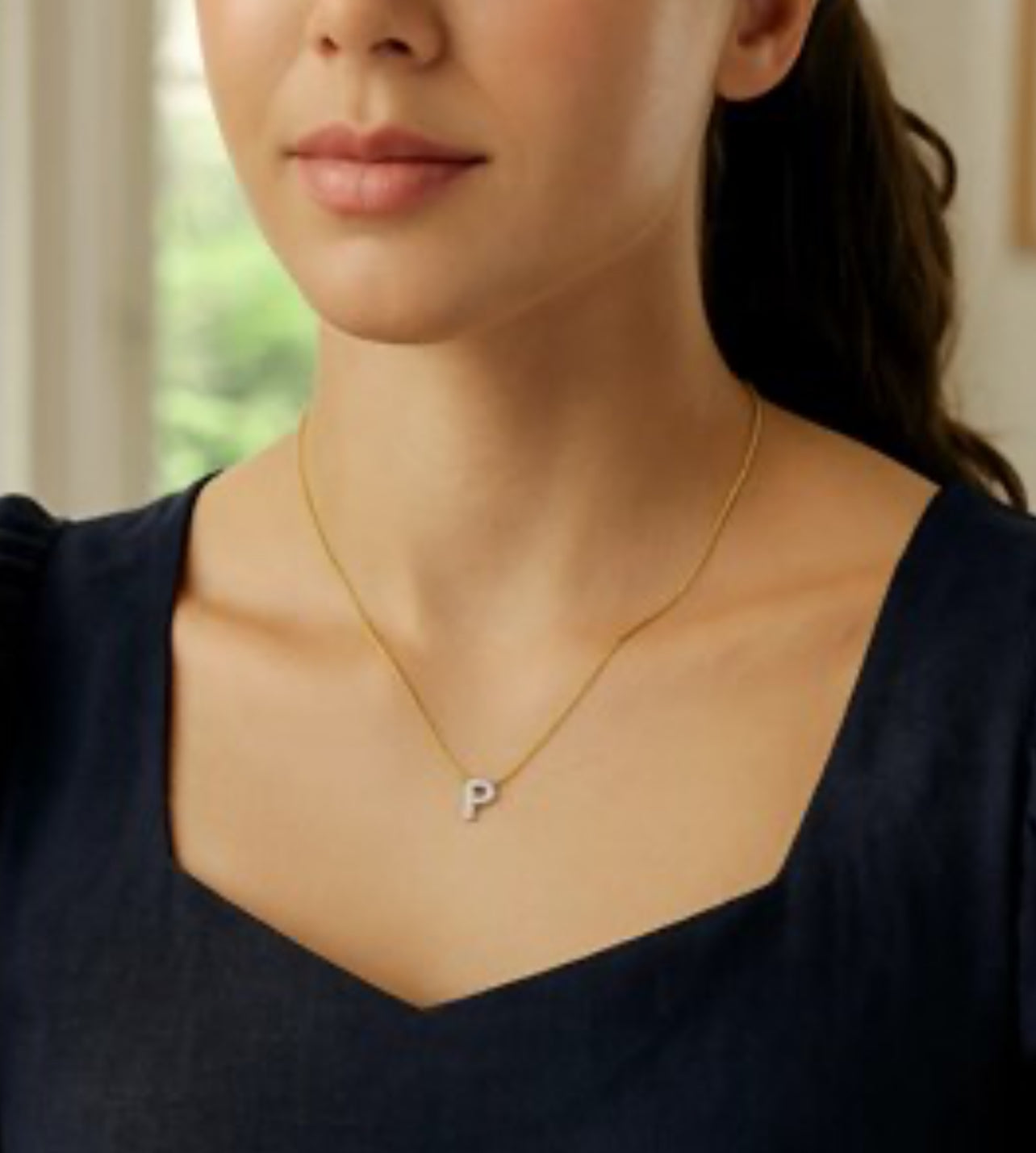 14K Yellow Gold Mini Diamond P Initial Pendant Necklace