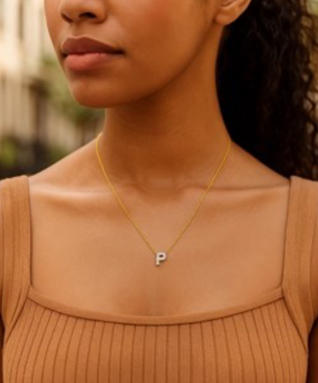 14K Yellow Gold Mini Diamond P Initial Pendant Necklace