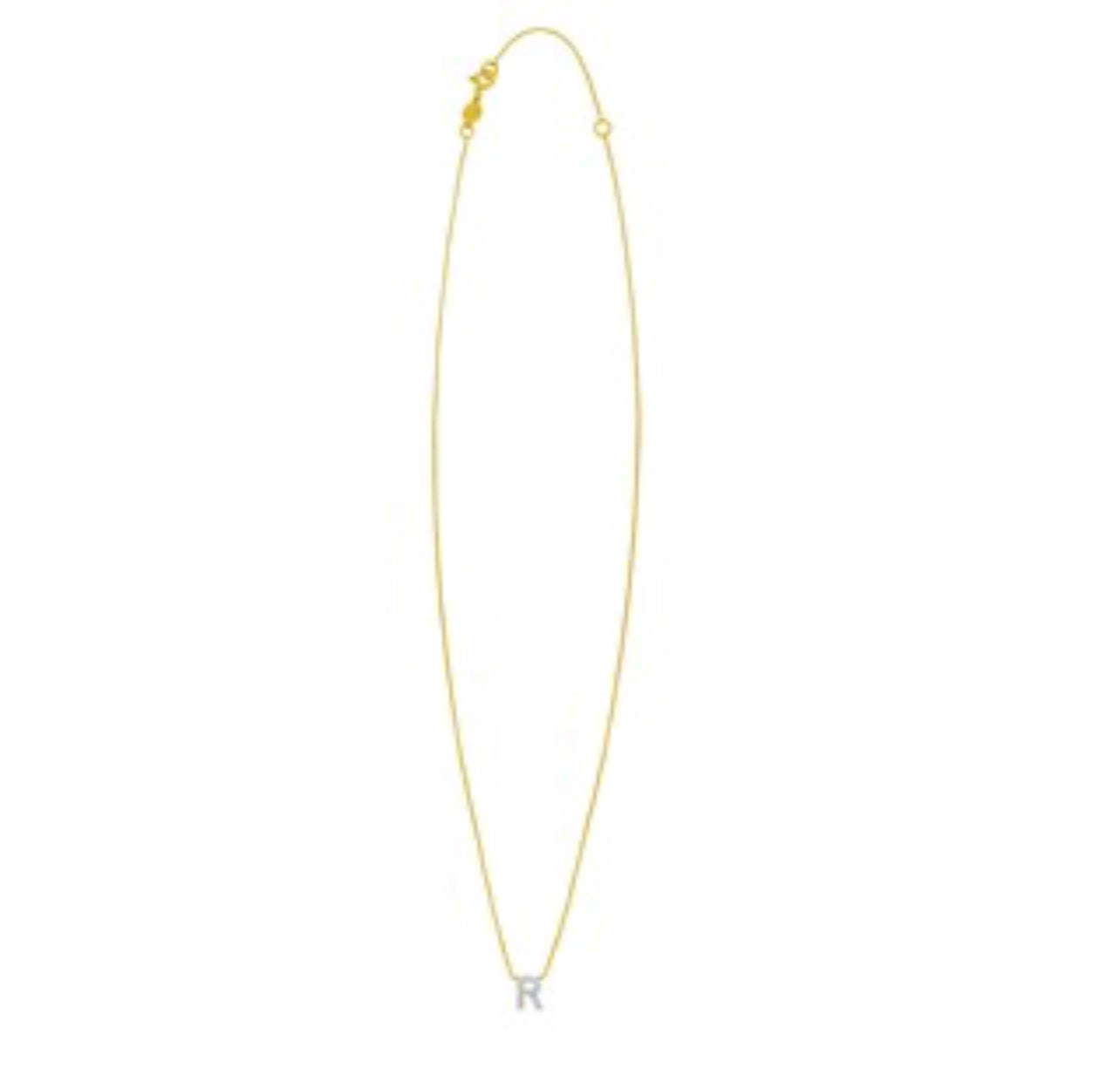 14K Yellow Gold Mini Diamond R Initial Pendant Necklace