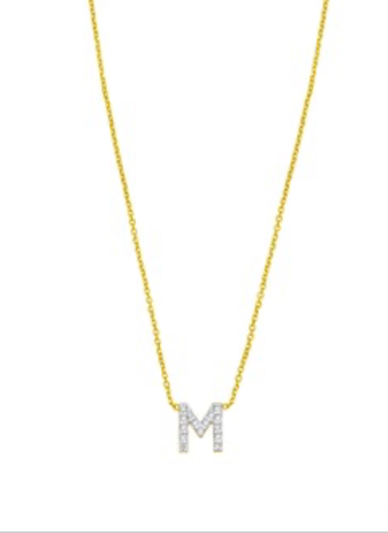 14K Yellow Gold Mini Diamond M Initial Pendant Necklace