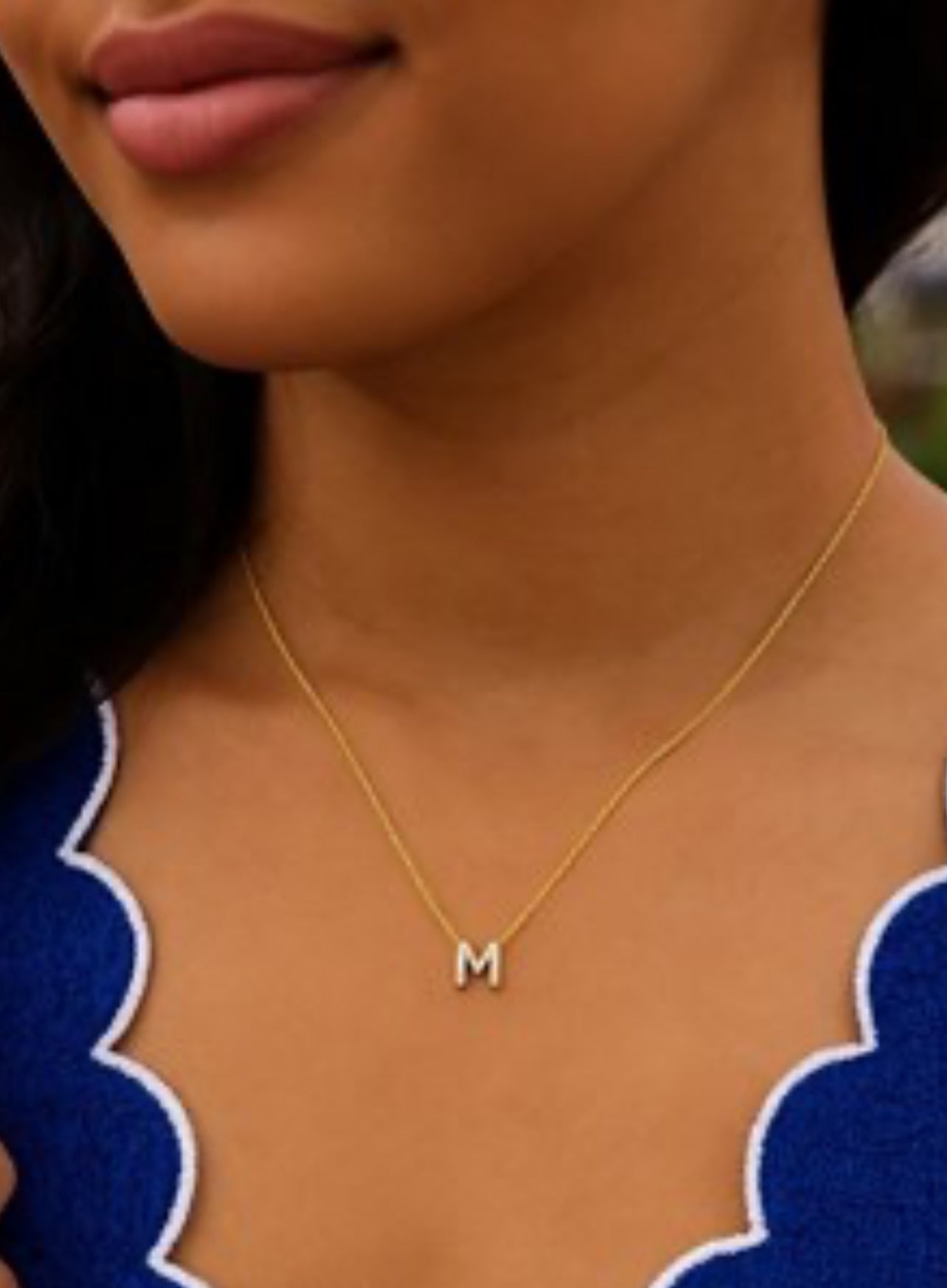 14K Yellow Gold Mini Diamond M Initial Pendant Necklace