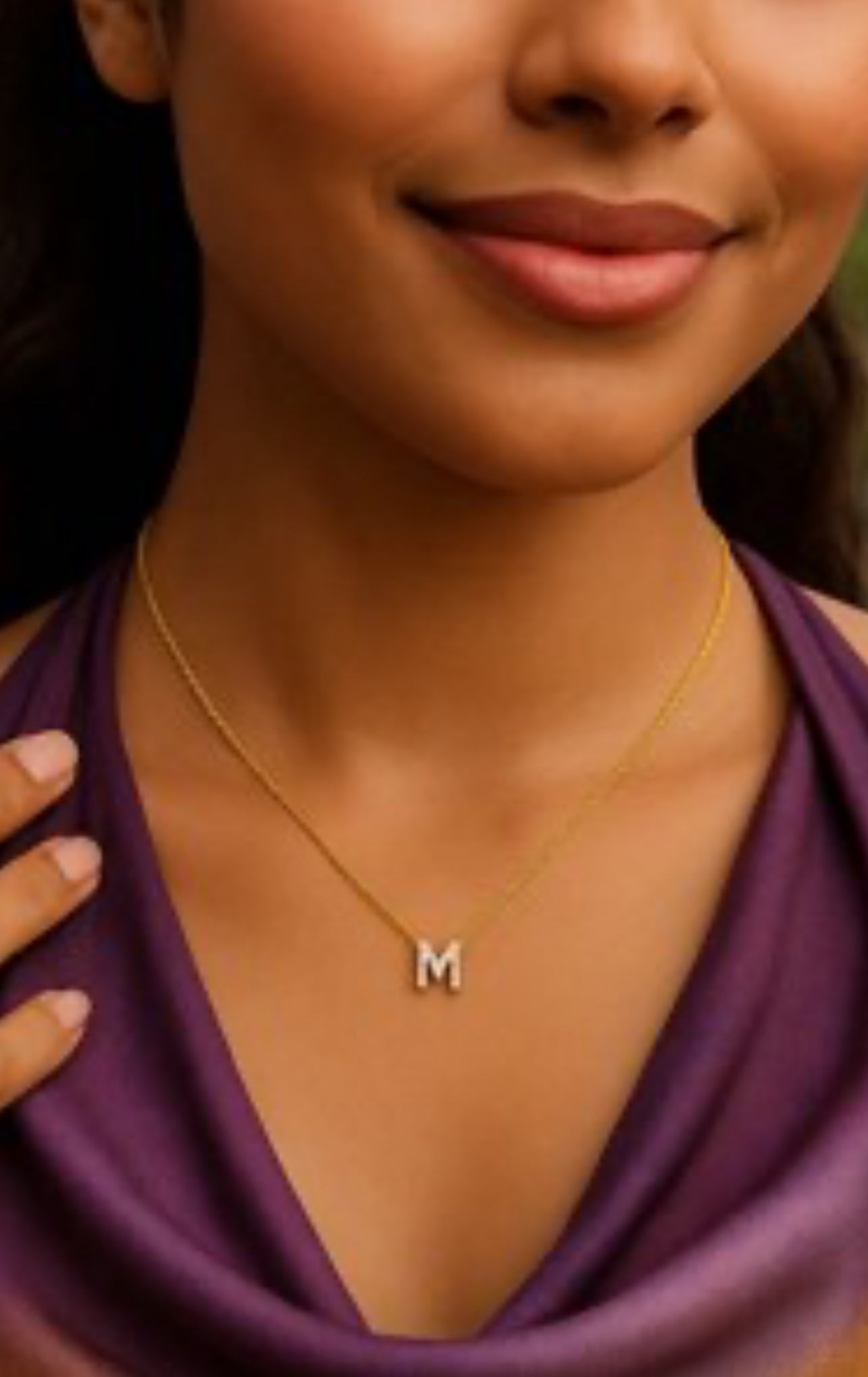 14K Yellow Gold Mini Diamond M Initial Pendant Necklace