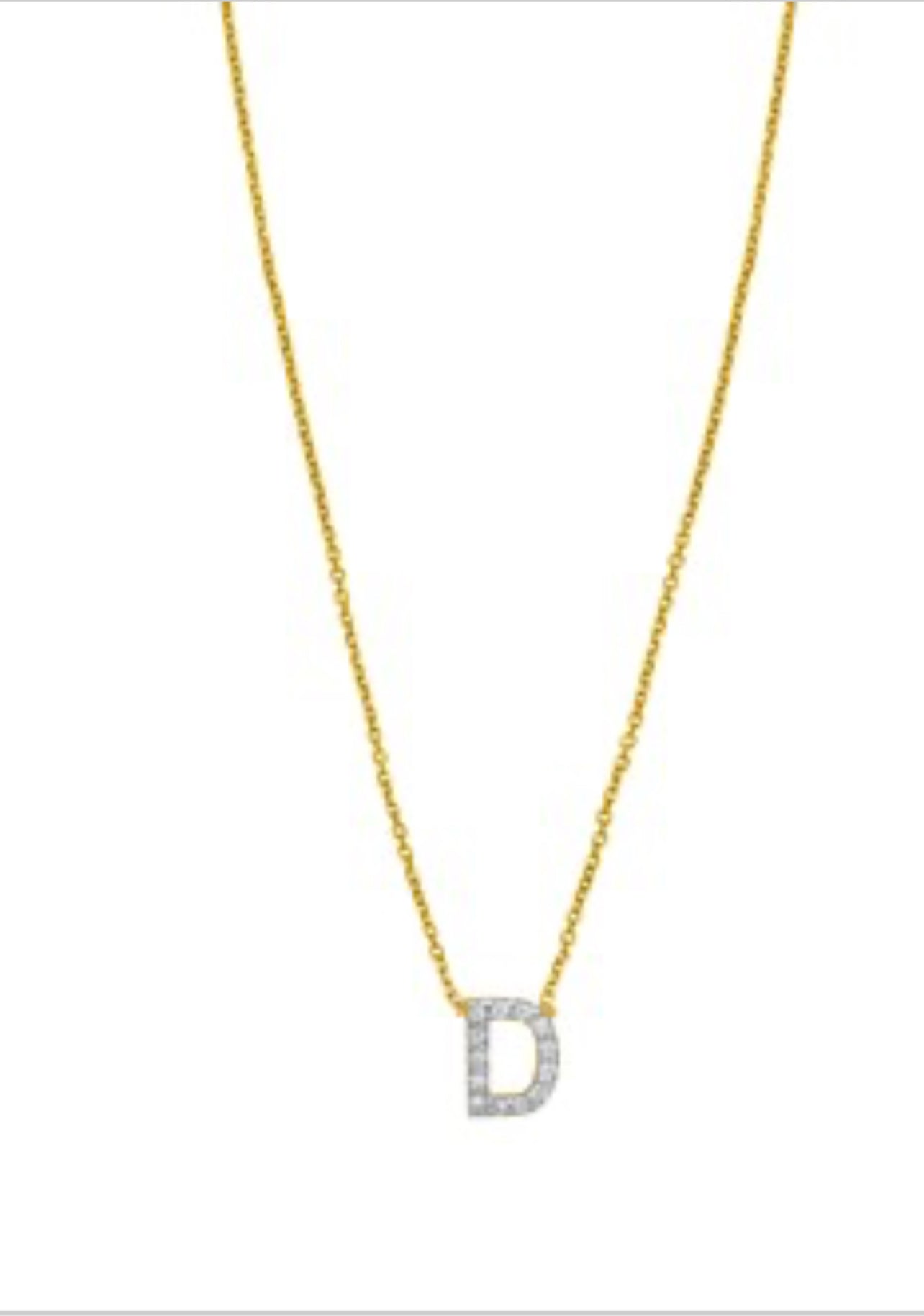 14K Yellow Gold Mini Diamond D Initial Pendant Necklace