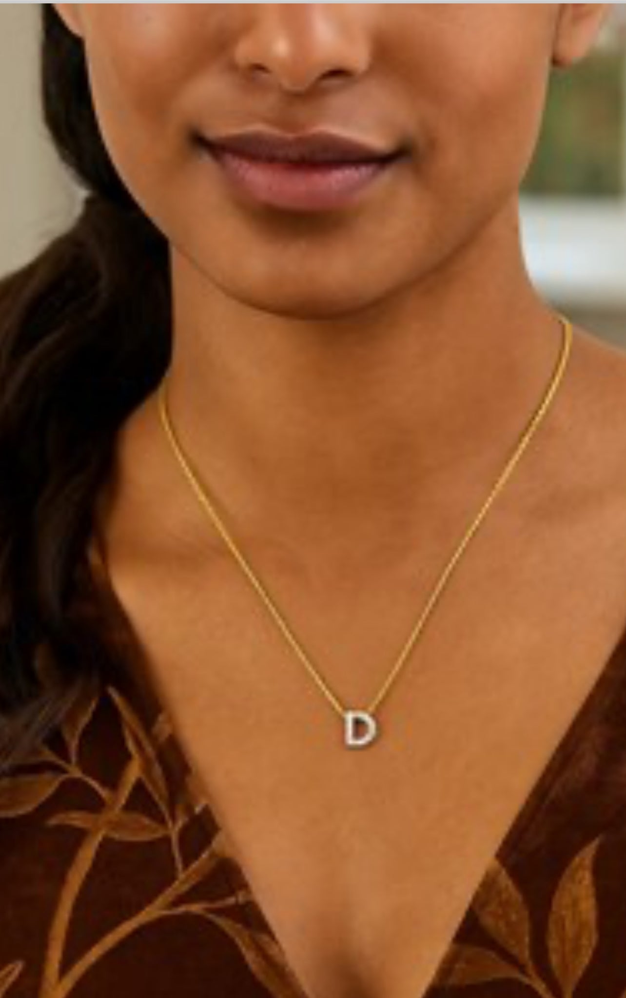14K Yellow Gold Mini Diamond D Initial Pendant Necklace