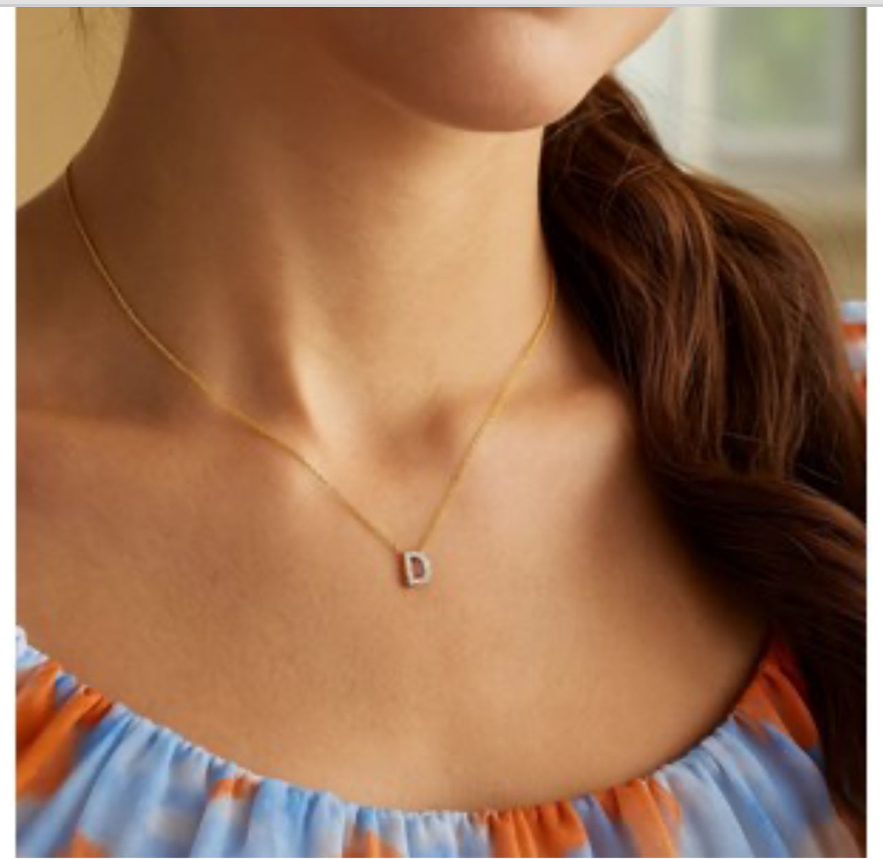 14K Yellow Gold Mini Diamond D Initial Pendant Necklace