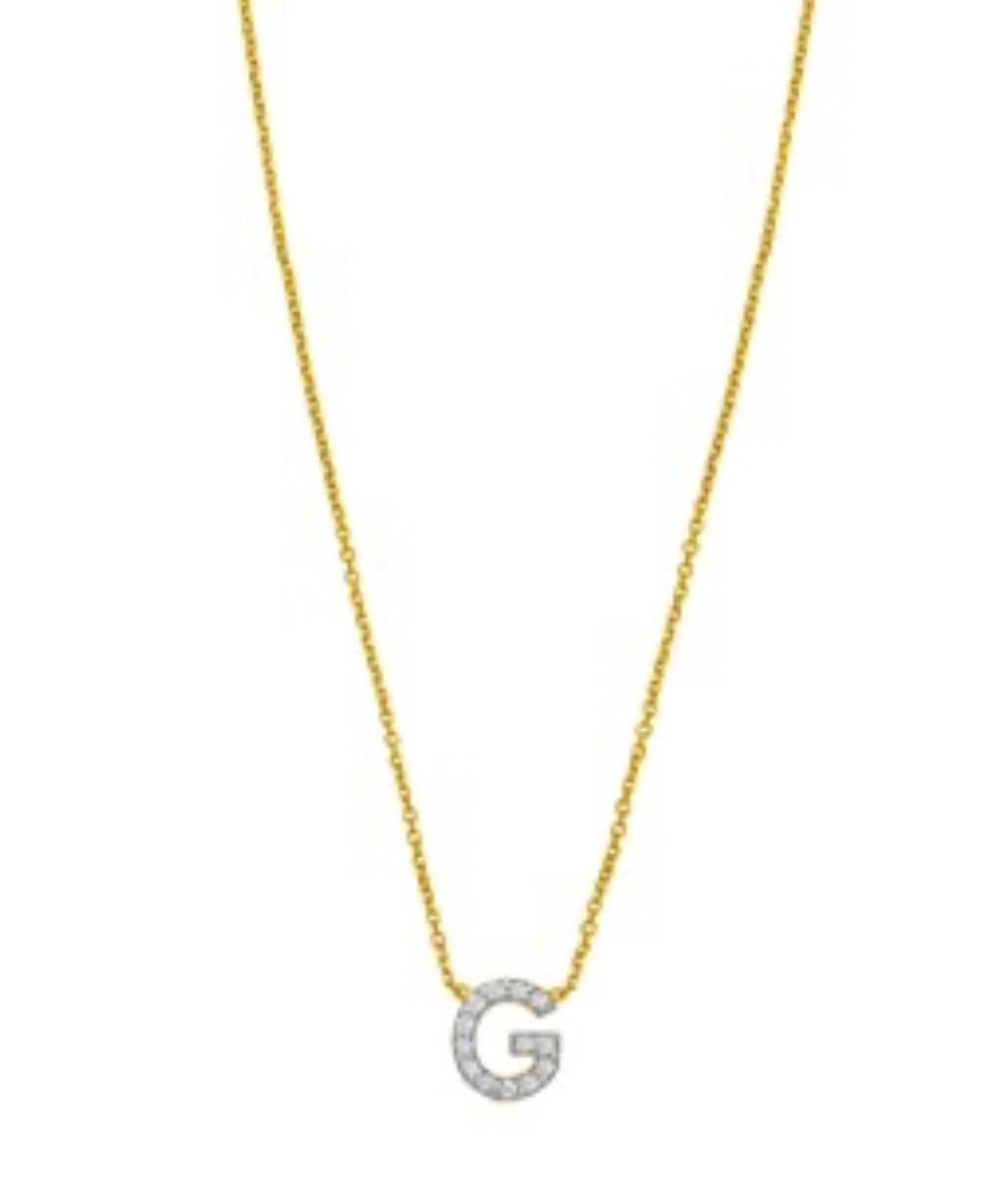 14K Yellow Gold Mini Diamond G Initial Pendant Necklace