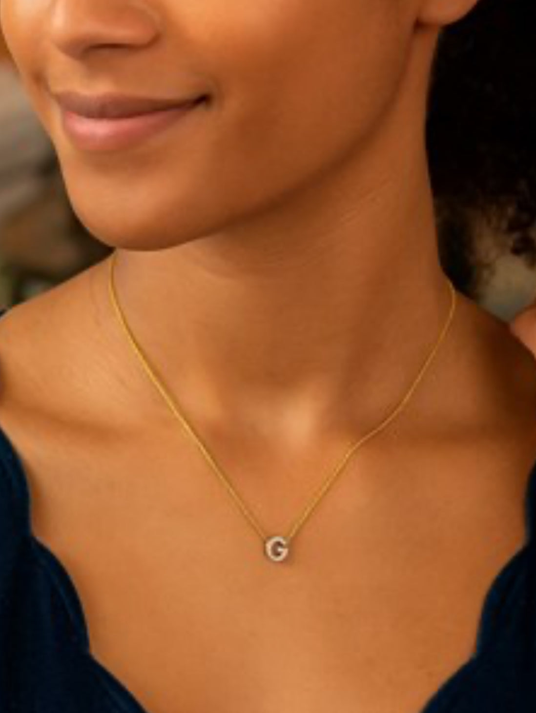 14K Yellow Gold Mini Diamond G Initial Pendant Necklace