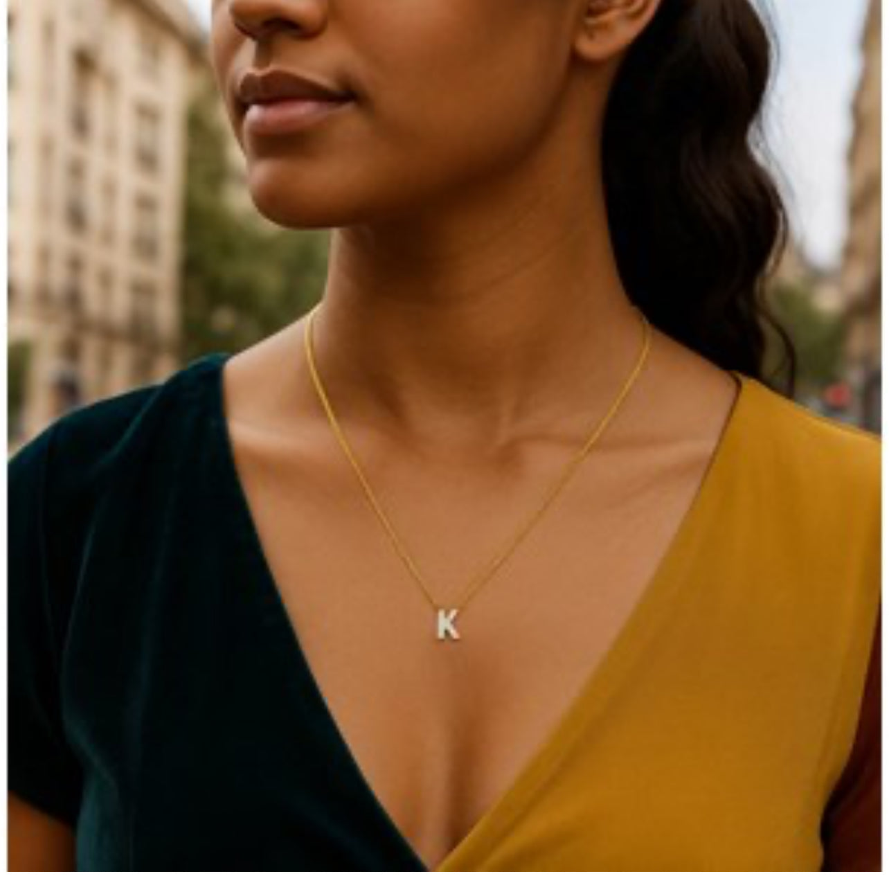 14K Yellow Gold Mini Diamond K Initial Pendant Necklace