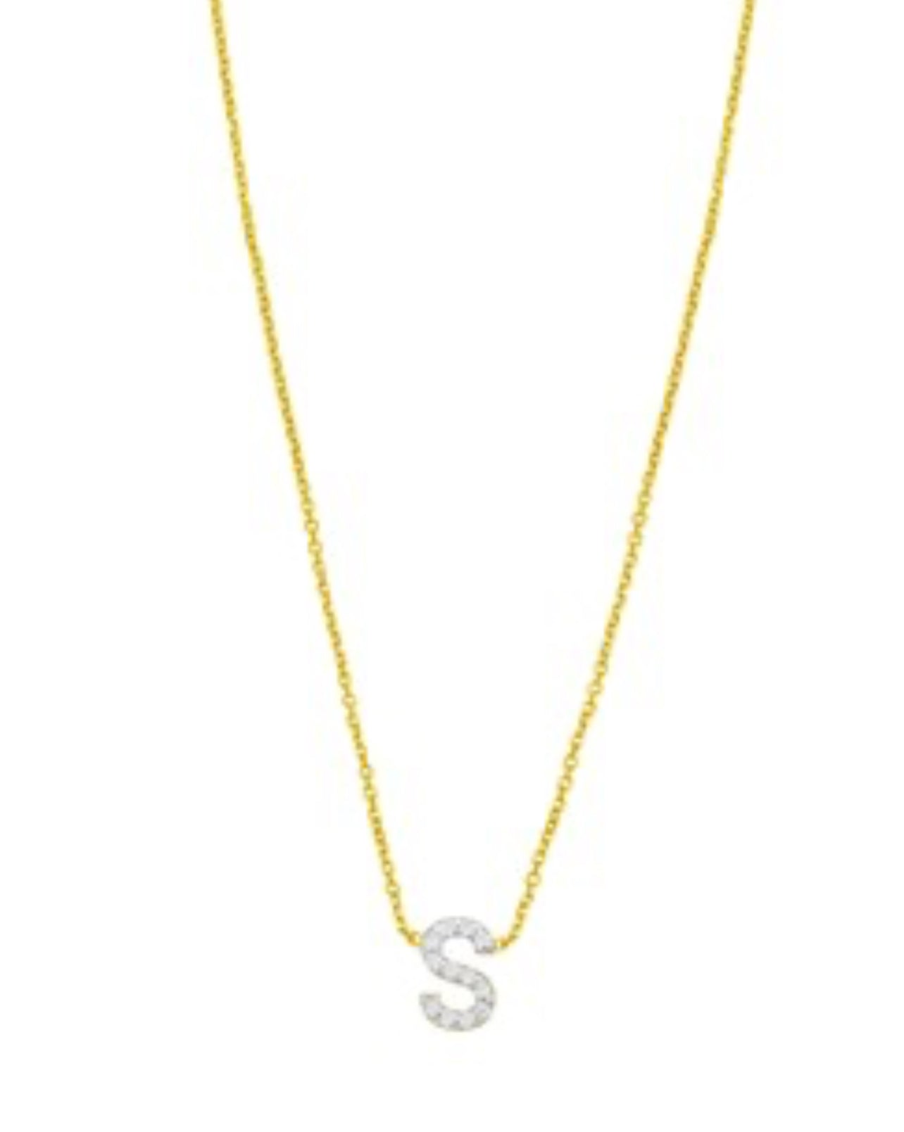 14K Yellow Gold Mini Diamond S Initial Pendant Necklace
