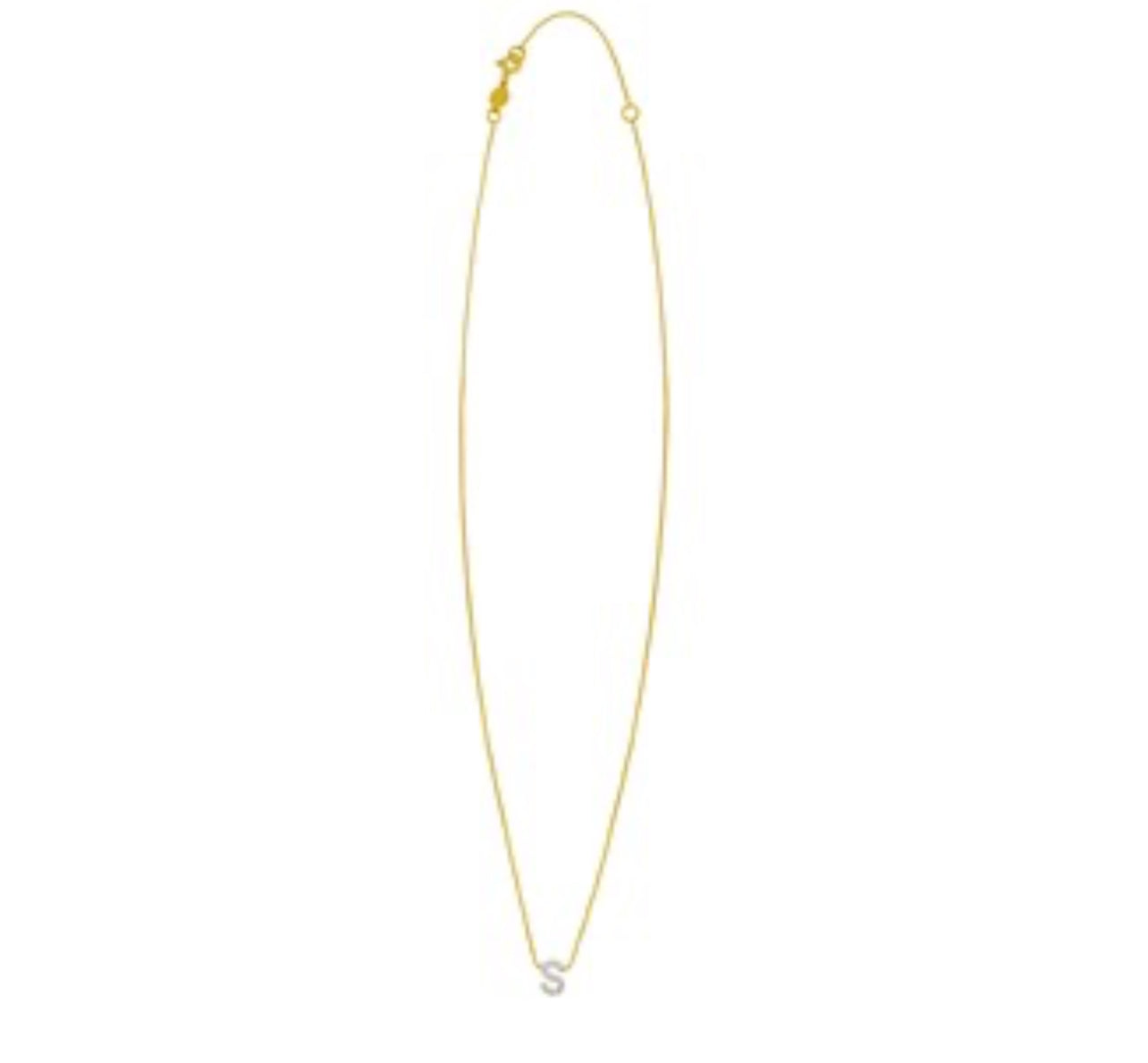 14K Yellow Gold Mini Diamond S Initial Pendant Necklace