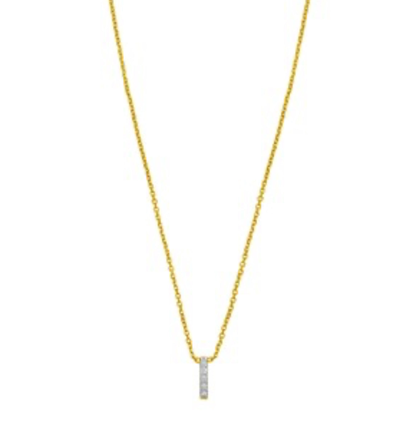14K Yellow Gold Mini Diamond I Initial Pendant Necklace