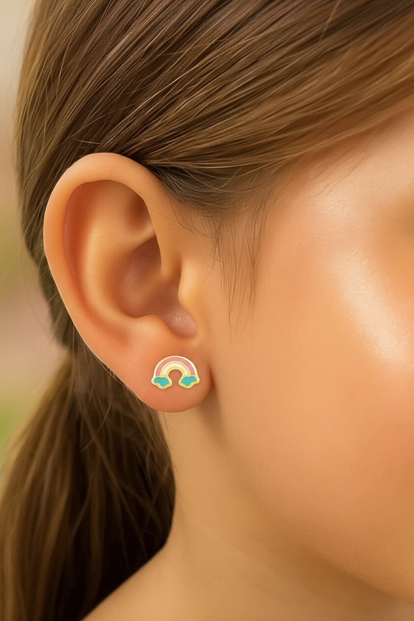 14k Yellow Gold Rainbow Studs