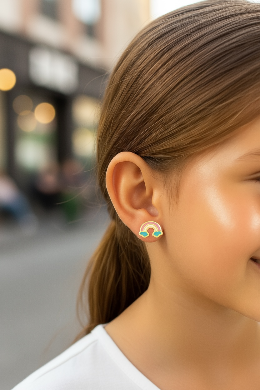 14k Yellow Gold Rainbow Studs