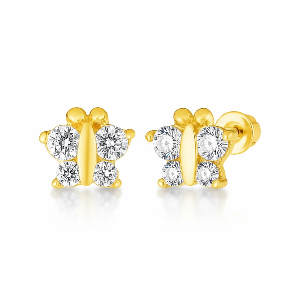 14k Yellow Gold Butterfly Childrens Earrings