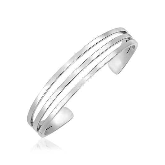 Sterling Silver Polished Three Part Cuff Bangle