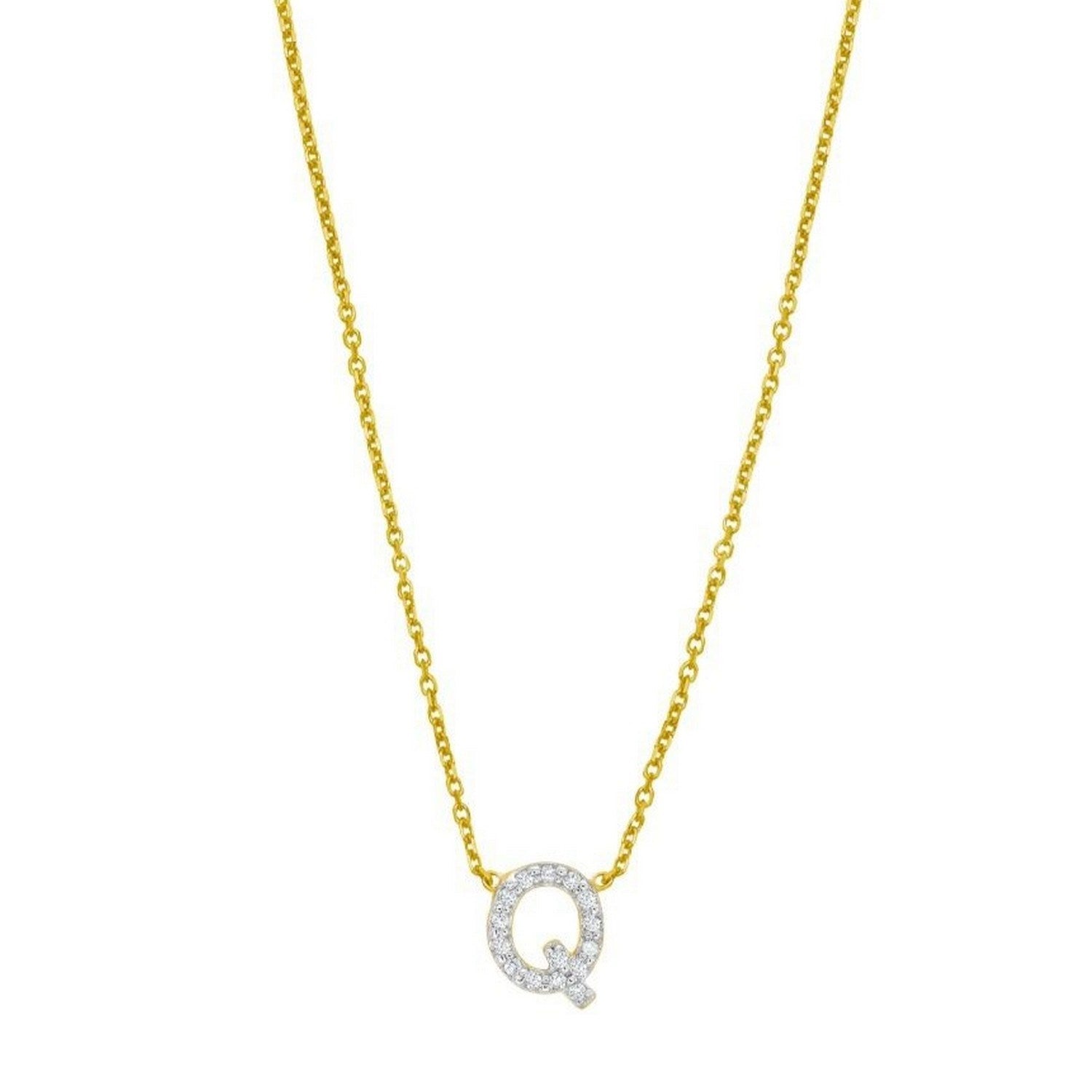 14K Yellow Gold Mini Diamond Q Initial Pendant Necklace