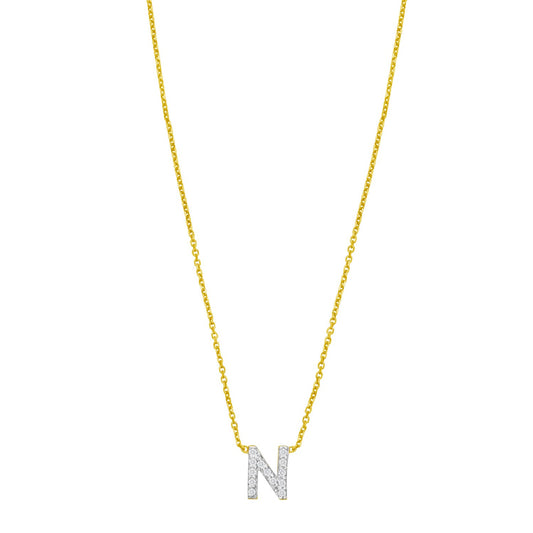 14K Yellow Gold Mini Diamond N Initial Pendant Necklace