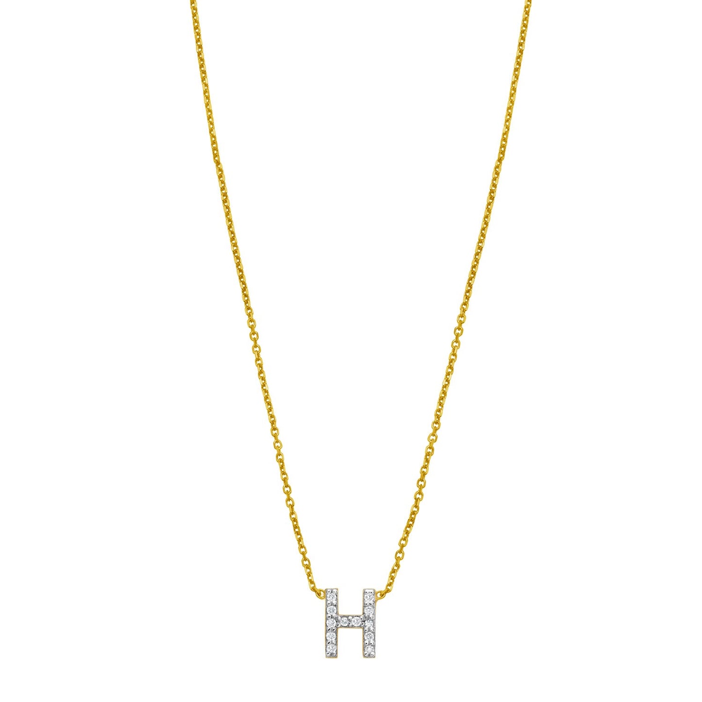 14K Yellow Gold Mini Diamond H Initial Pendant Necklace
