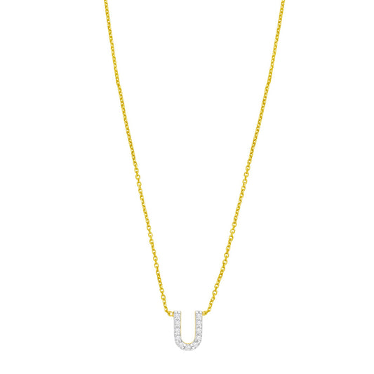 14K Yellow Gold Mini Diamond U Initial Pendant Necklace