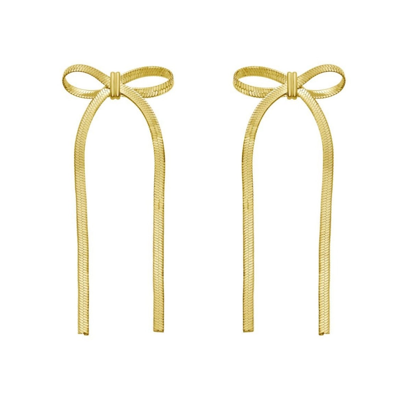 Sterling Silver Yellow Gold Plated Snake Chain Drop Dangle Bow Earrings