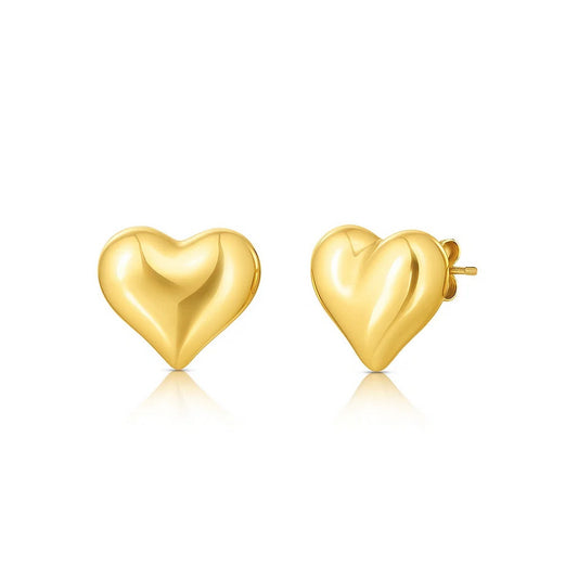 14K Yellow Gold Puffed Heart Stud Earrings
