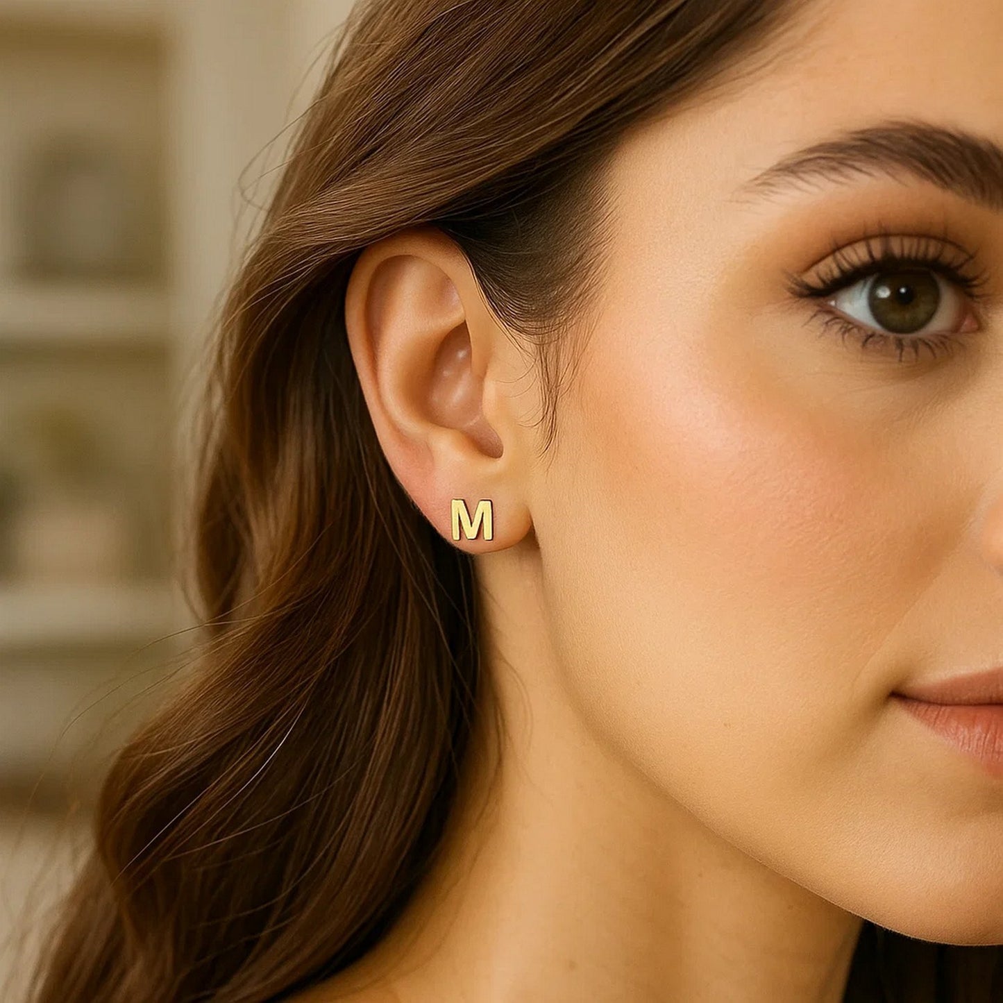 14K Yellow Gold Yours Truly Initial M Stud Earrings