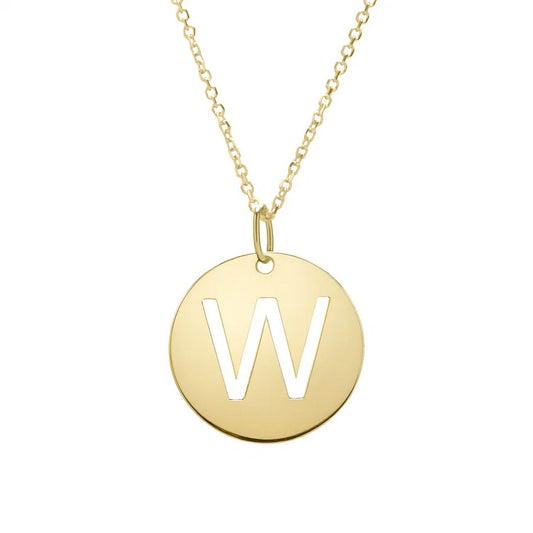 14K Yellow Gold Disc Initial W Pendant
