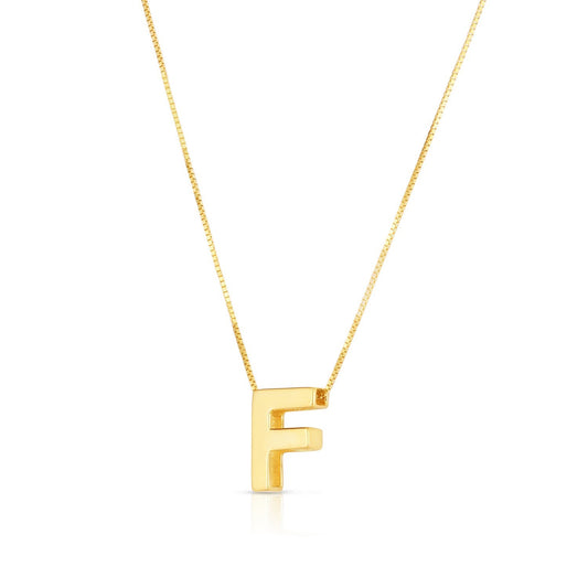 14K Yellow Gold Yours Truly Block Letter Initial F Necklace