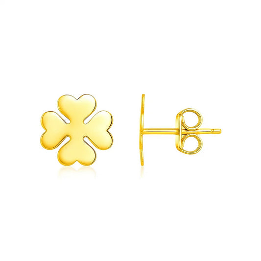 14K Yellow Gold Four Leaf Clover Earrings(10mm)