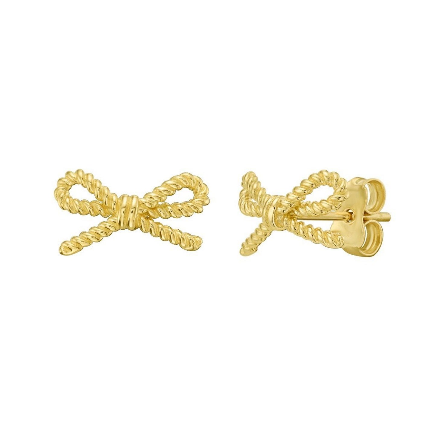 14K Yellow Gold Twisted Rope Large Bow Earrings