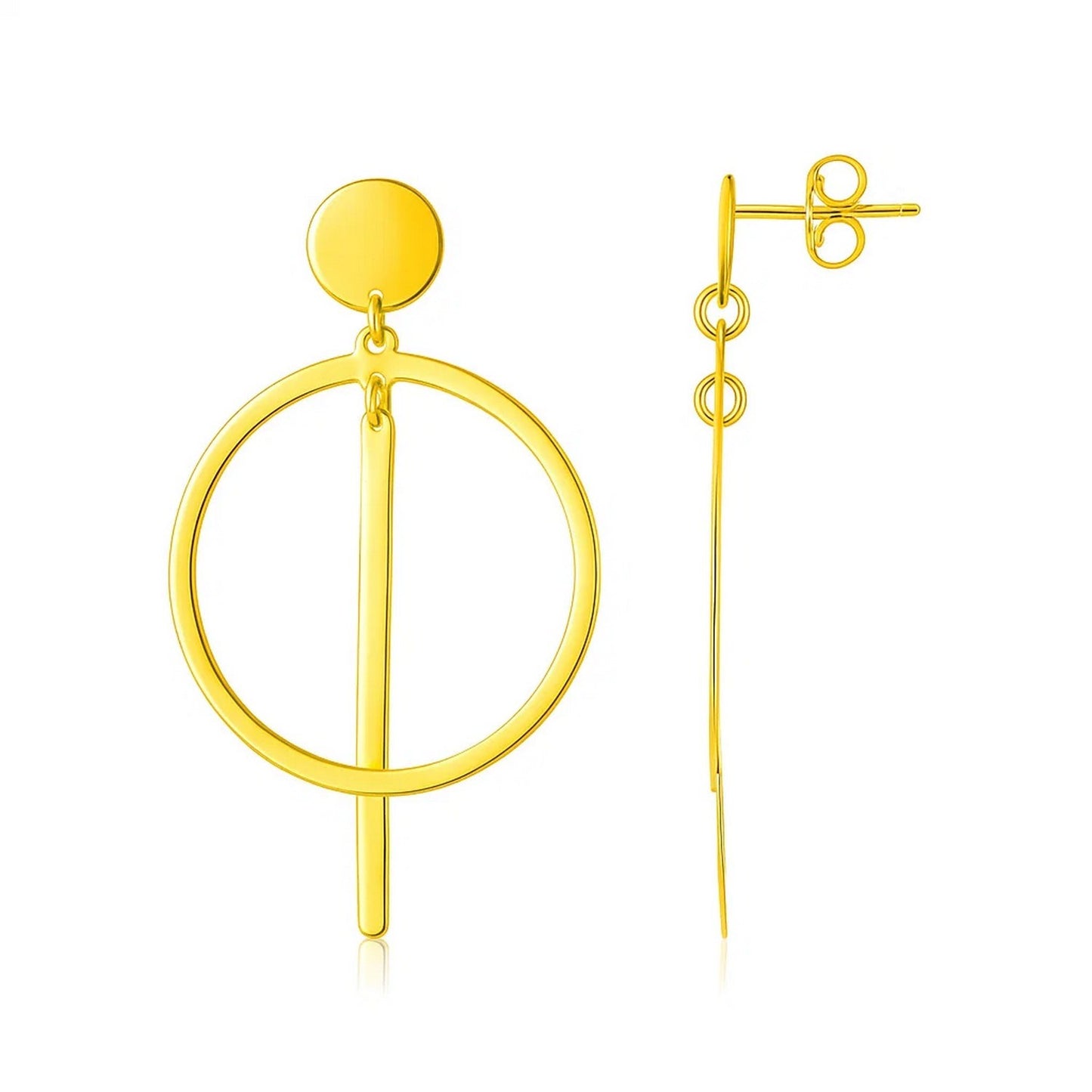 14K Yellow Gold Polished Circle and Bar Earrings