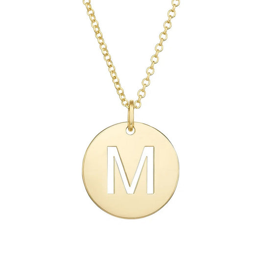 14K Yellow Gold Disc Initial M Pendant