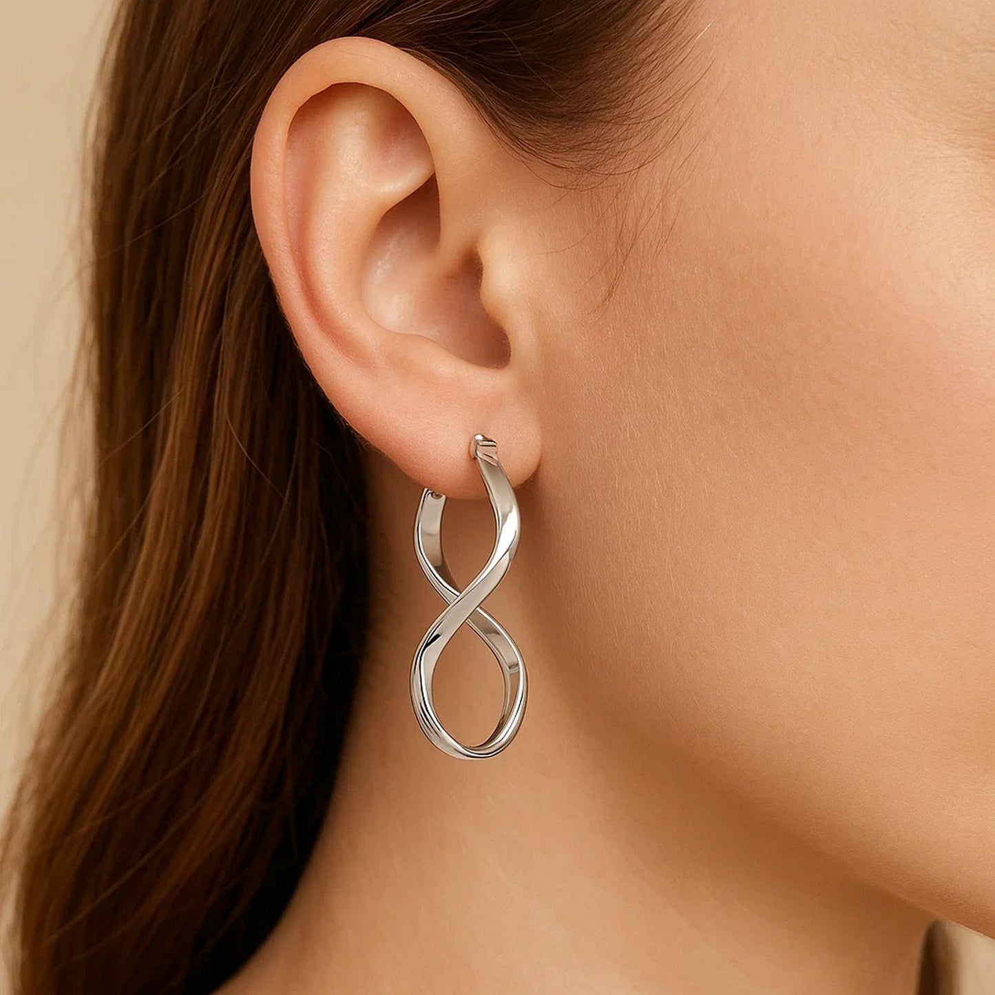 14k White Gold Twist Motif Polished Hoop Earrings